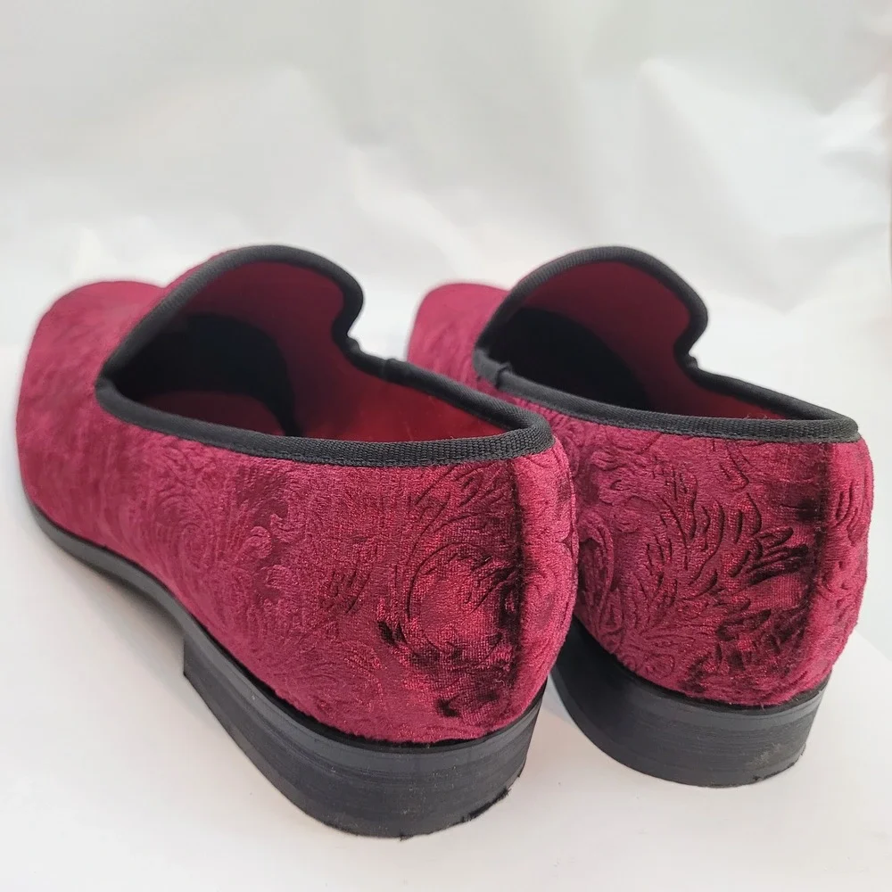 Enzo Romeo Loafers Mens 6.5 Burgundy Velvet Floral Damask Embossed Dress Shoes
